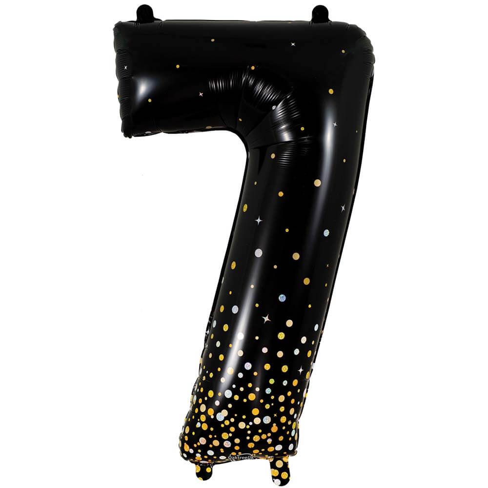 34 inch NUMBER 7 - OAKTREE - SPARKLING FIZZ HOLOGRAPHIC BLACK | USA Decoration®