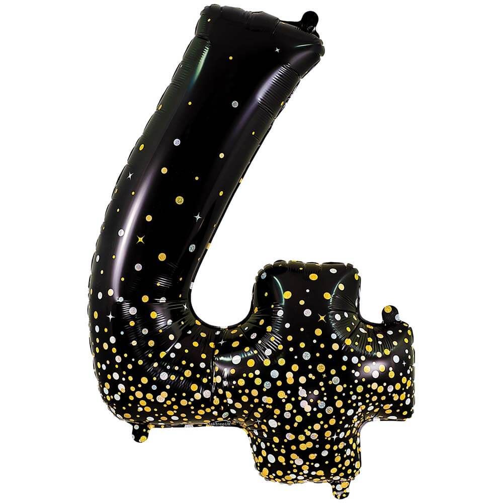 34 inch NUMBER 4 - OAKTREE - SPARKLING FIZZ HOLOGRAPHIC BLACK | USA Decoration®