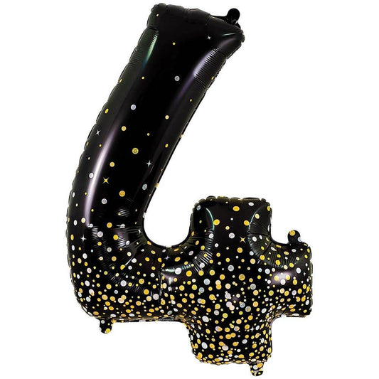 34 inch NUMBER 4 - OAKTREE - SPARKLING FIZZ HOLOGRAPHIC BLACK | USA Decoration®