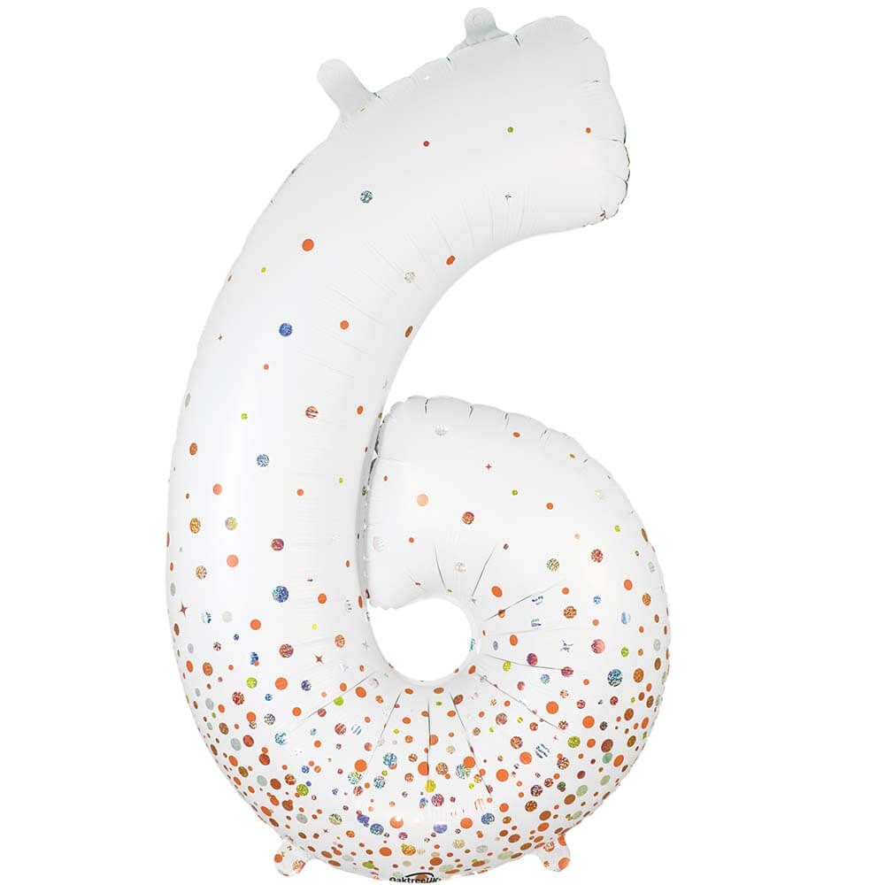 34 inch NUMBER 6 - OAKTREE - SPARKLING FIZZ HOLOGRAPHIC WHITE | USA Decoration®