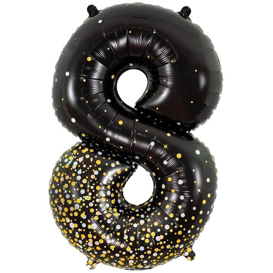 34 inch NUMBER 8 - OAKTREE - SPARKLING FIZZ HOLOGRAPHIC BLACK | USA Decoration®