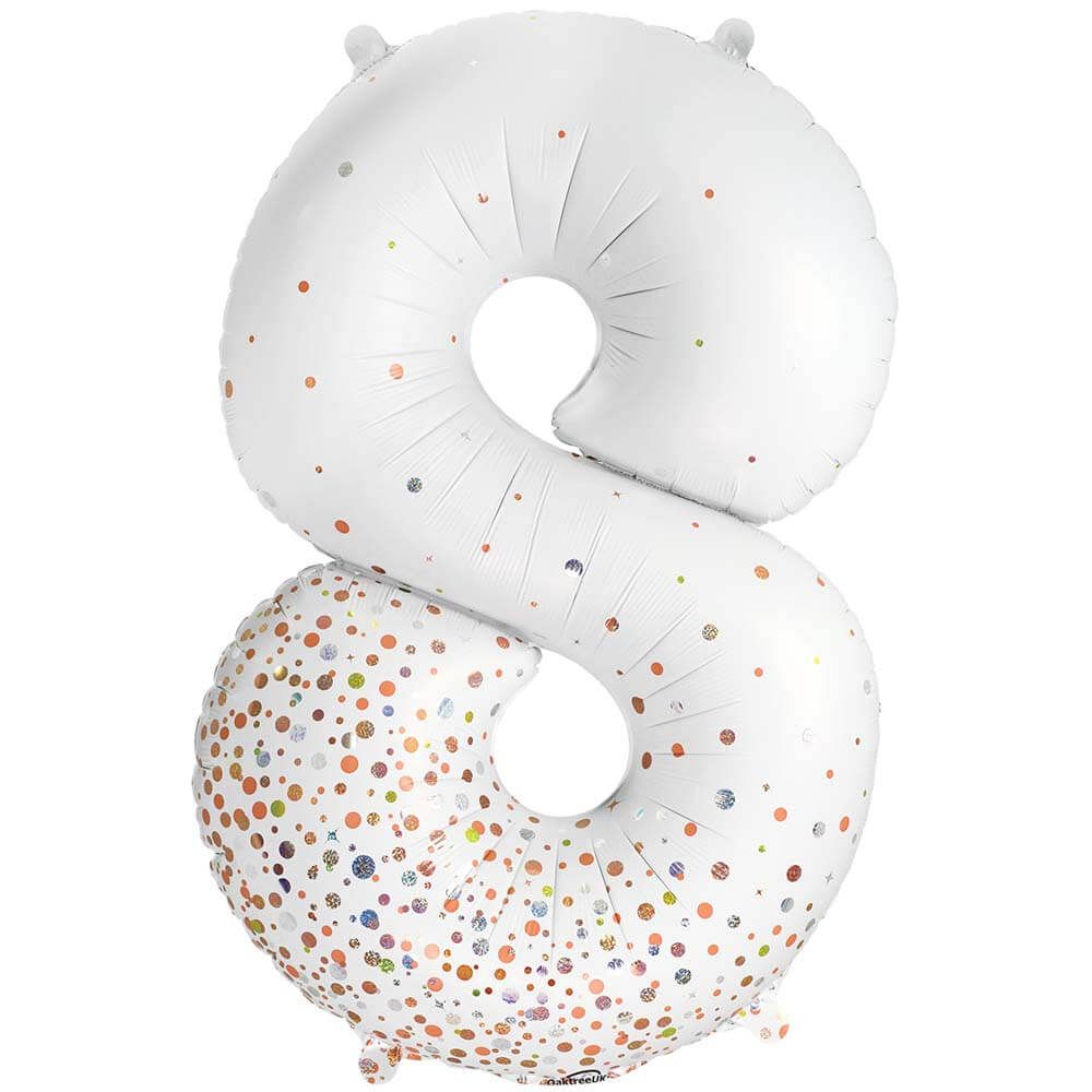 34 inch NUMBER 8 - OAKTREE - SPARKLING FIZZ HOLOGRAPHIC WHITE | USA Decoration®