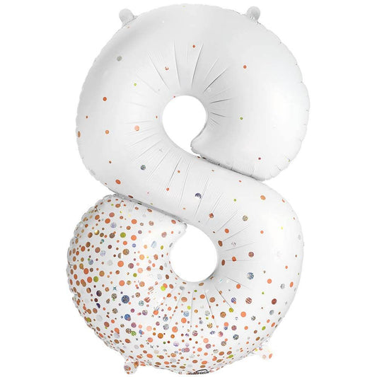 34 inch NUMBER 8 - OAKTREE - SPARKLING FIZZ HOLOGRAPHIC WHITE | USA Decoration®