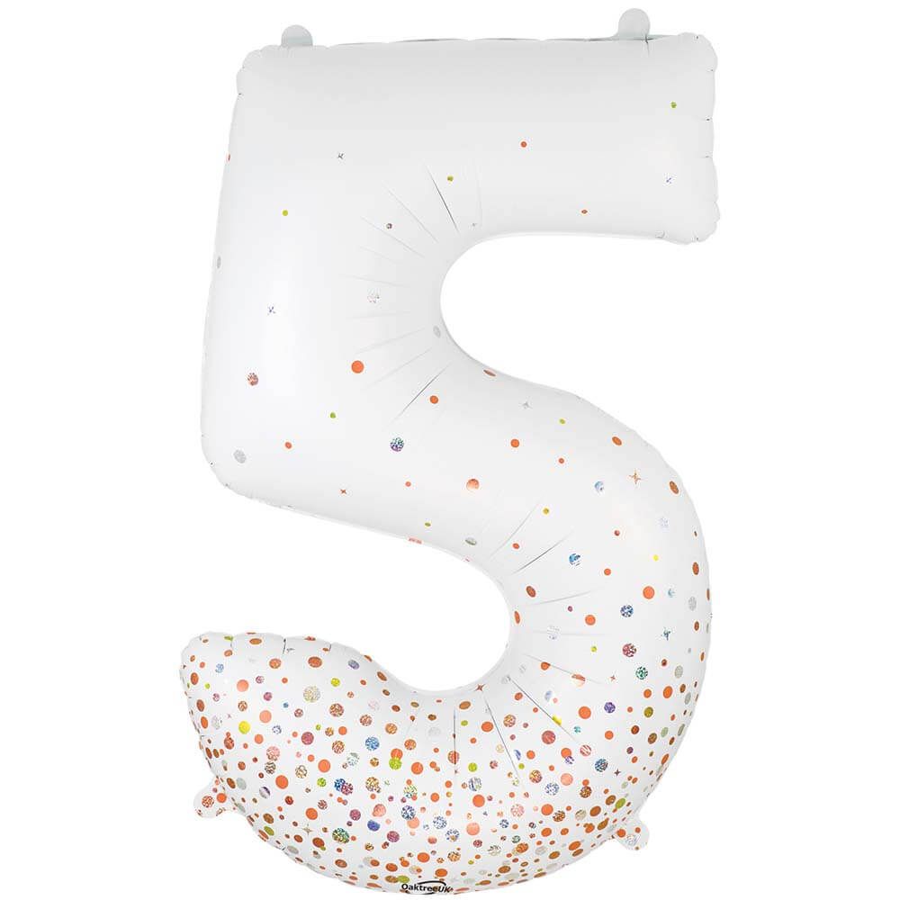 34 inch NUMBER 5 - OAKTREE - SPARKLING FIZZ HOLOGRAPHIC WHITE | USA Decoration®