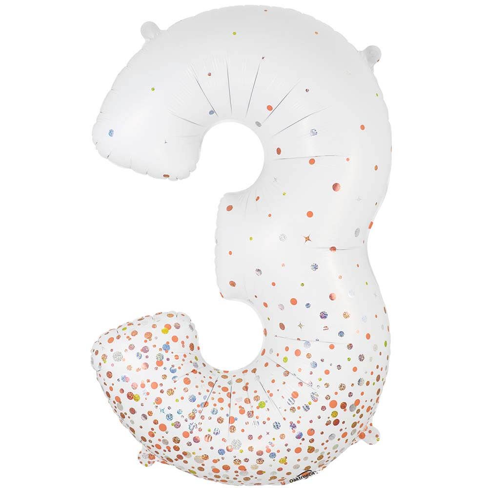34 inch NUMBER 3 - OAKTREE - SPARKLING FIZZ HOLOGRAPHIC WHITE | USA Decoration®