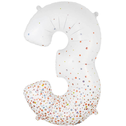 34 inch NUMBER 3 - OAKTREE - SPARKLING FIZZ HOLOGRAPHIC WHITE | USA Decoration®