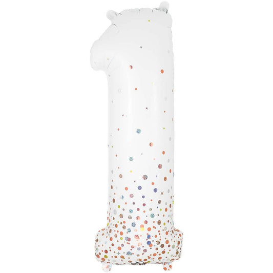 34 inch NUMBER 1 - OAKTREE - SPARKLING FIZZ HOLOGRAPHIC WHITE | USA Decoration®