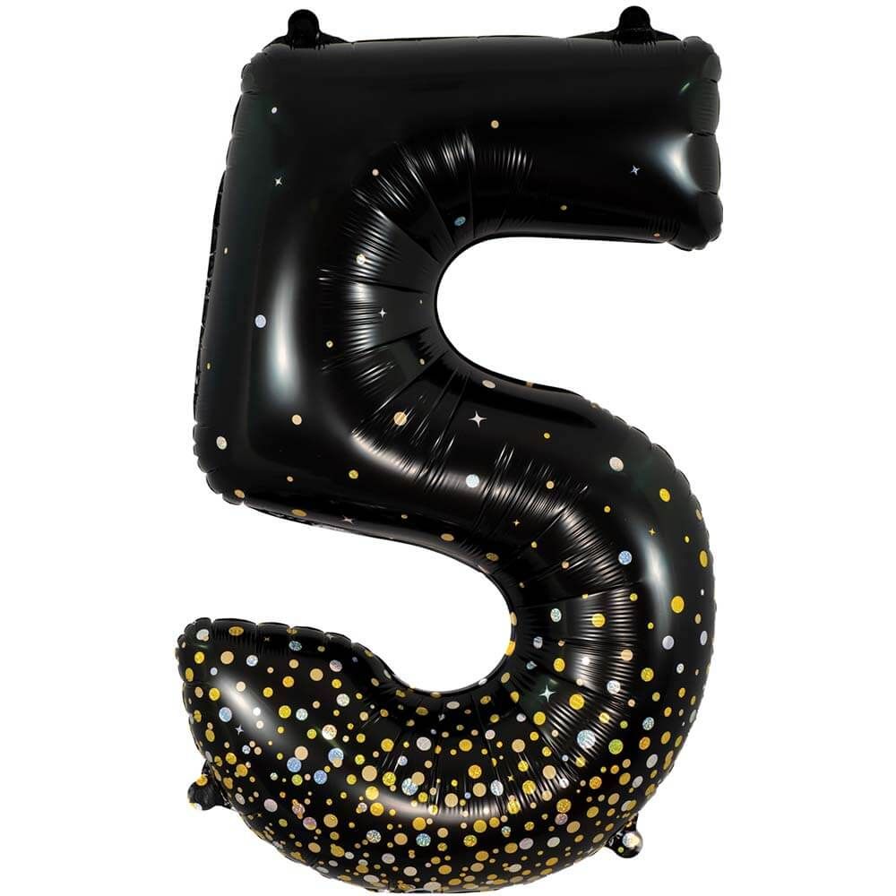 34 inch NUMBER 5 - OAKTREE - SPARKLING FIZZ HOLOGRAPHIC BLACK | USA Decoration®