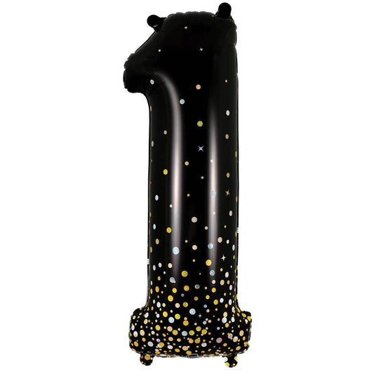 34 inch NUMBER 1 - OAKTREE - SPARKLING FIZZ HOLOGRAPHIC BLACK | USA Decoration®