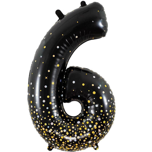 34 inch NUMBER 6 - OAKTREE - SPARKLING FIZZ HOLOGRAPHIC BLACK | USA Decoration®