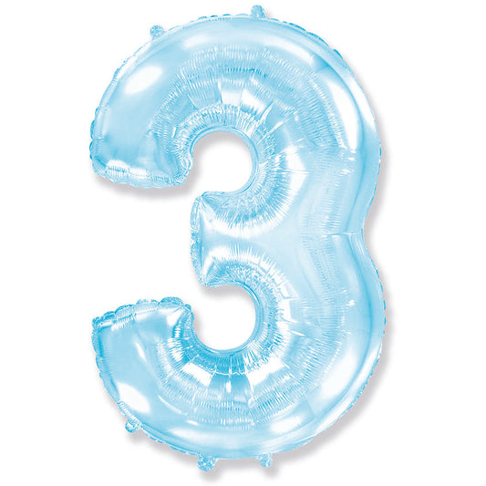 42 inch NUMBER 3 - LA BALLOONS - PASTEL BLUE | USA Decoration®