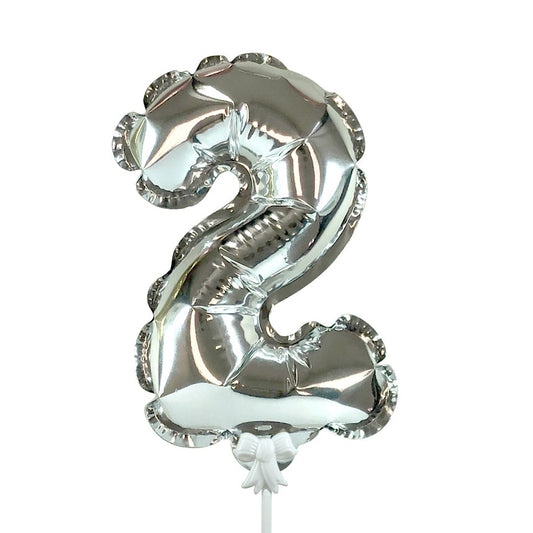 7 inch SELF-INFLATING NUMBER 2 - SILVER | USA Decoration®