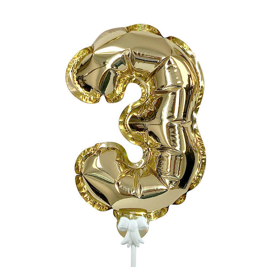 7 inch SELF-INFLATING NUMBER 3 - GOLD | USA Decoration®