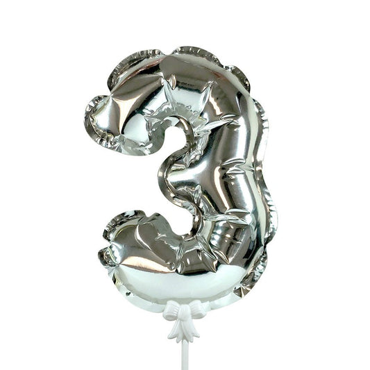 7 inch SELF-INFLATING NUMBER 3 - SILVER | USA Decoration®
