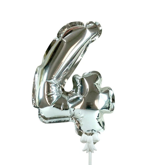 7 inch SELF-INFLATING NUMBER 4 - SILVER | USA Decoration®