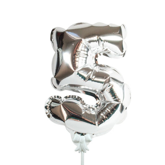 7 inch SELF-INFLATING NUMBER 5 - SILVER | USA Decoration®