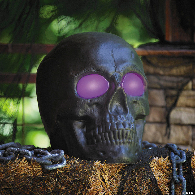 20" Light-Up LED Blow Mold Black Skull Halloween Decoration | USA Decoration®