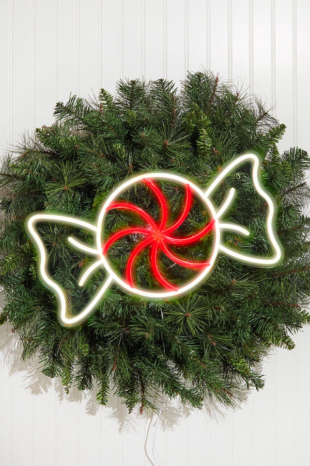 10.6" Peppermint Round Candy LED Neon Sign Festive Christmas Wall Light Decoration