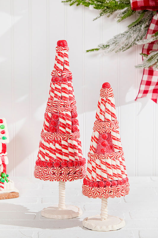 Red & White Clay Dough Candy Tree Set of 2 Festive Holiday Decor