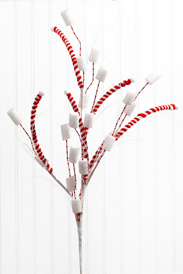 Peppermint Stick Marshmallow Spray 34 Inch Red White Christmas Decoration