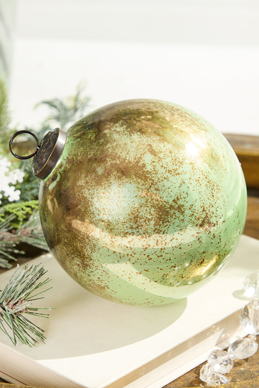 5” Spruce Antique Finished Glass Ball Ornament for Holiday Decor