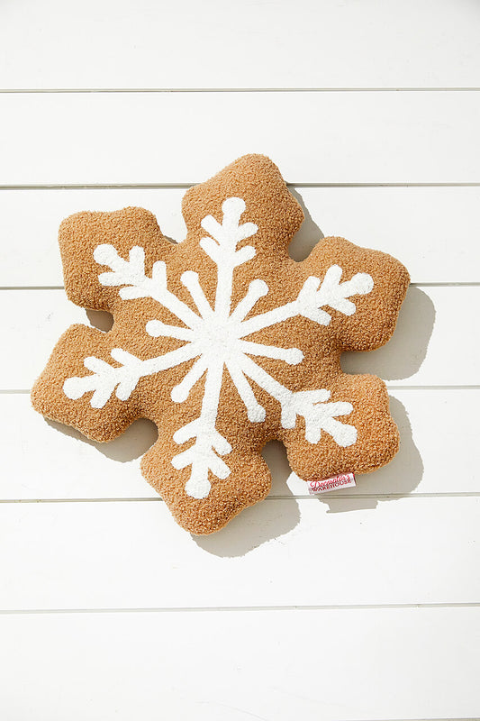 Brown Embroidered Snowflake Throw Pillow Cozy Winter Holiday Accent