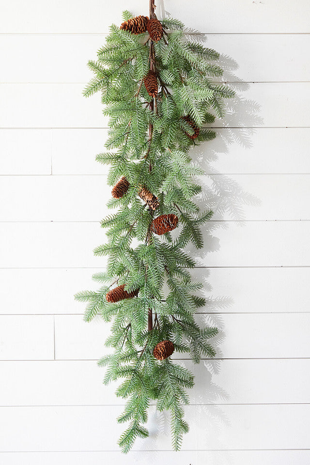 45" PE Fir Pine Garland with Cones Realistic Greenery for Mantels, Tables & Rustic Holiday Decor