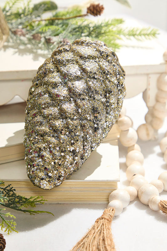 9" Charcoal Glitter Pine Cone Ornament with Hanger Elegant Holiday Decoration