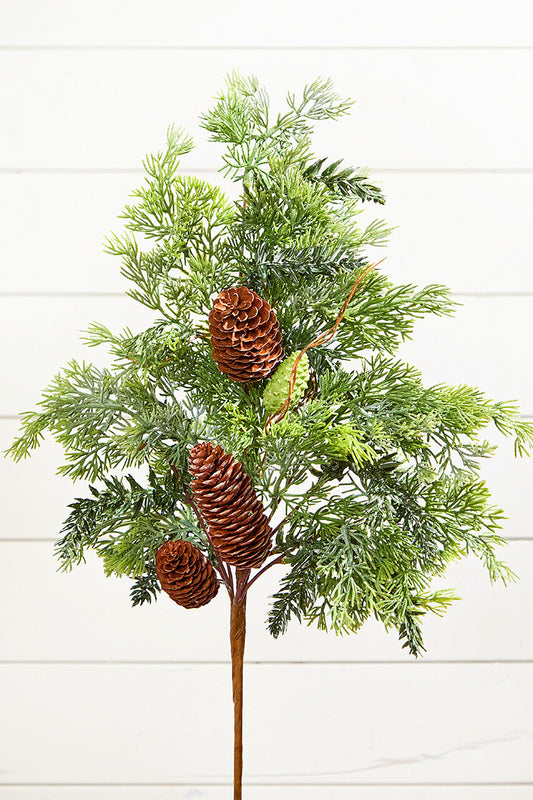 26" Christmas Pine Cone Spray Artificial Holiday Greenery Stem