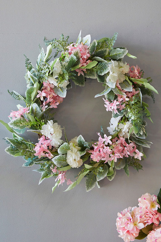 24" Mixed Flower Wreath Pink White & Green Floral Arrangement