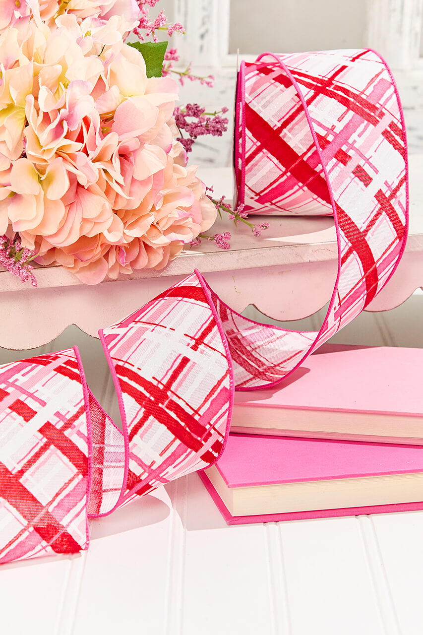 2.5" x 10 Yard Pink, Red & White Plaid Valentine Ribbon