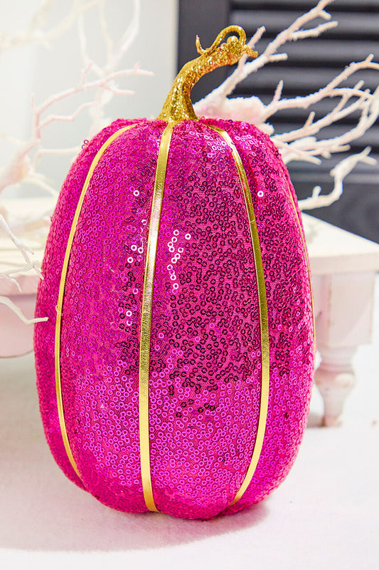10" Pink Sequin Pumpkin with Gold Stem for Halloween