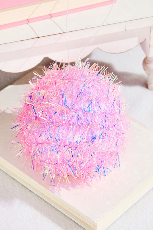 4.5? Pink Tinsel Ball Ornament Sparkling Holiday Decor Accent
