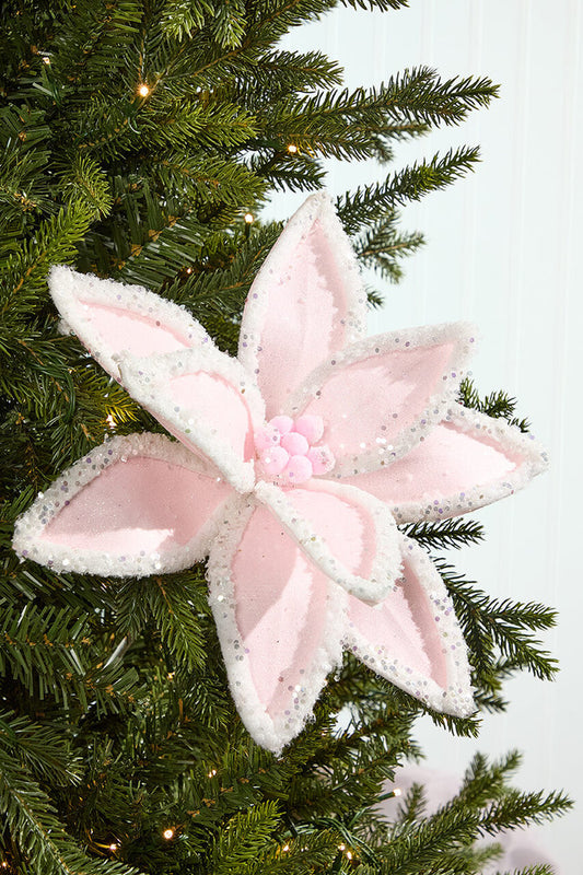 2" Winter Freeze Poinsettia Stem Pink Glitter Holiday Decoration