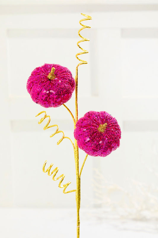 24" Pink Sequin Pumpkin Spray for Glamorous Fall and Halloween Decorations