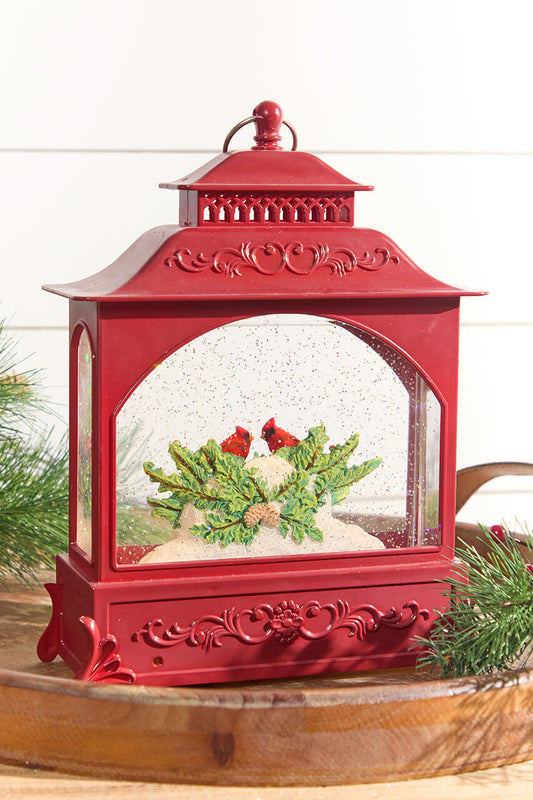11” LED Cardinal Lantern Waterglobe for Holiday Decor