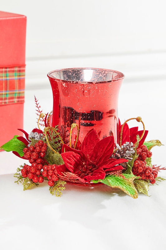 Poinsettia and Pine Centerpiece 6 Inch Holiday Table Decoration