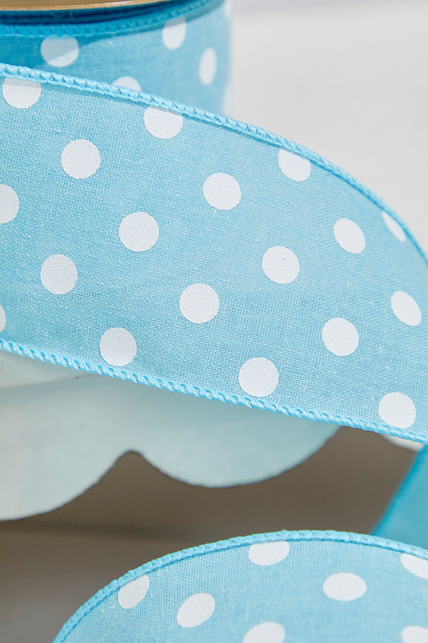 2.5" x 10 Yards Light Blue Polka Dot Ribbon
