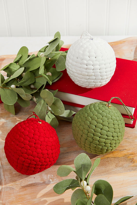 Knit Pom Pom Ball Ornament 4 Inch Christmas Tree Decoration