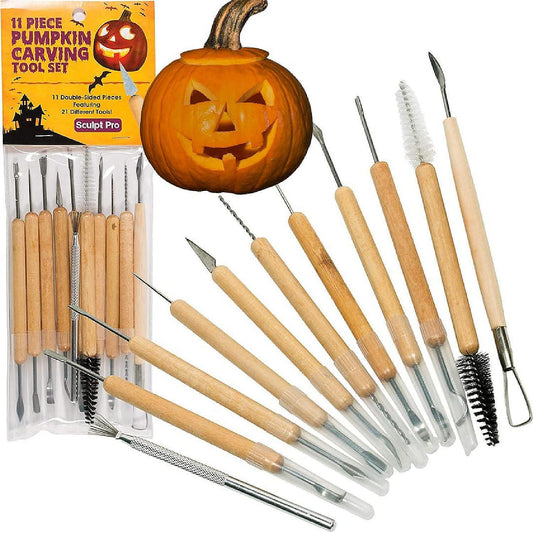 Pumpkin Carving Kit (21 Tool Set) w 11 Double Sided Pieces - Halloween Professional Sculpting, Cutting and Carving Knife Supplies for Fall Jack-O-Lanterns, Pump | USA Decoration®