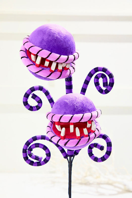 26" Purple Carnivorous Plant Curly Spray Vibrant Halloween Floral Accent