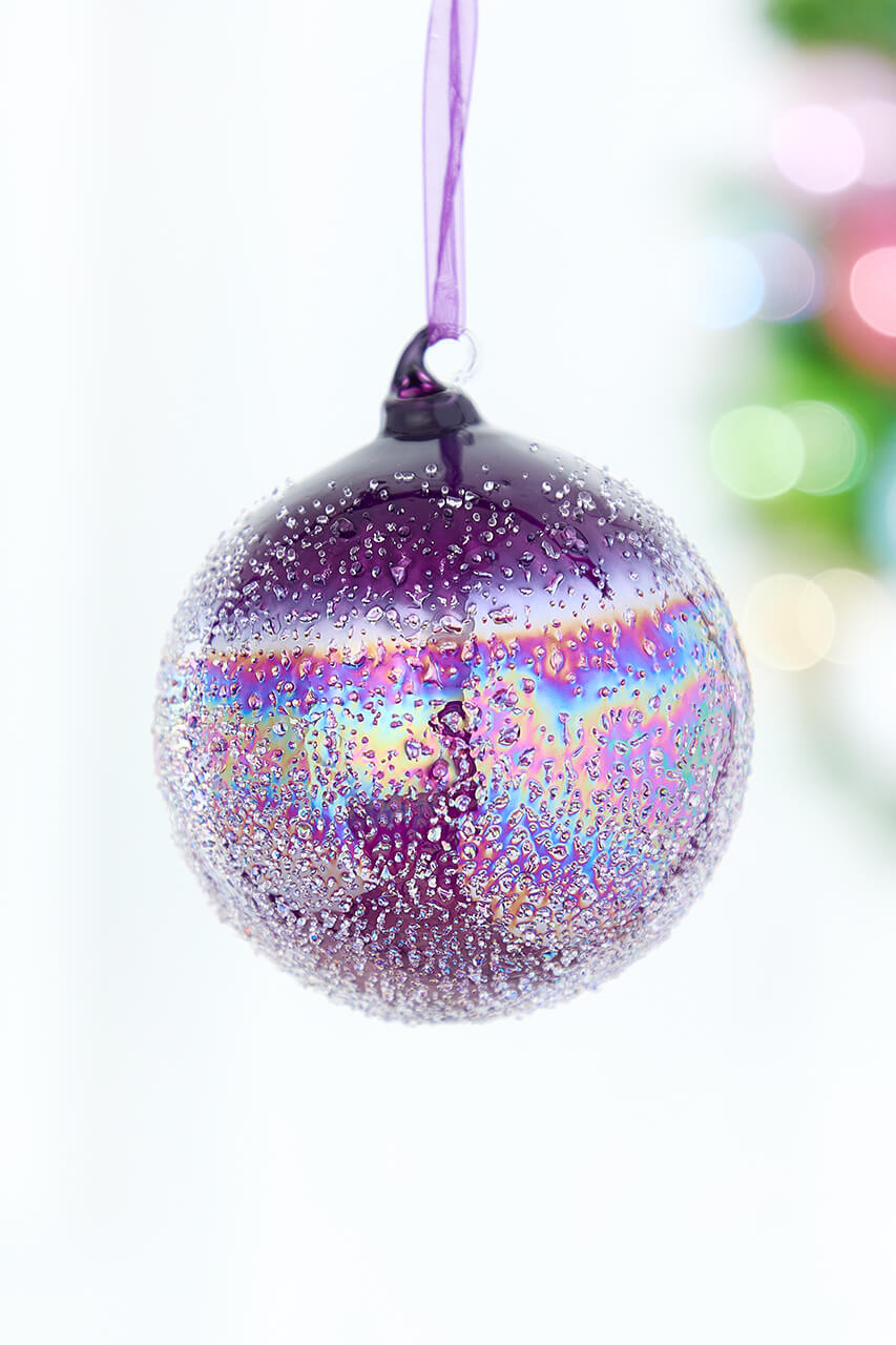 4" Iridescent Purple Glass Ball Ornament