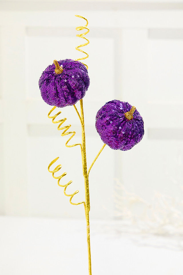 24" Purple Sequin Pumpkin Spray Halloween Fall Decoration