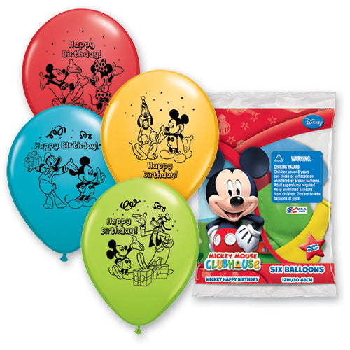 Mickey Happy Birthday Latex Balloons 6 Pack