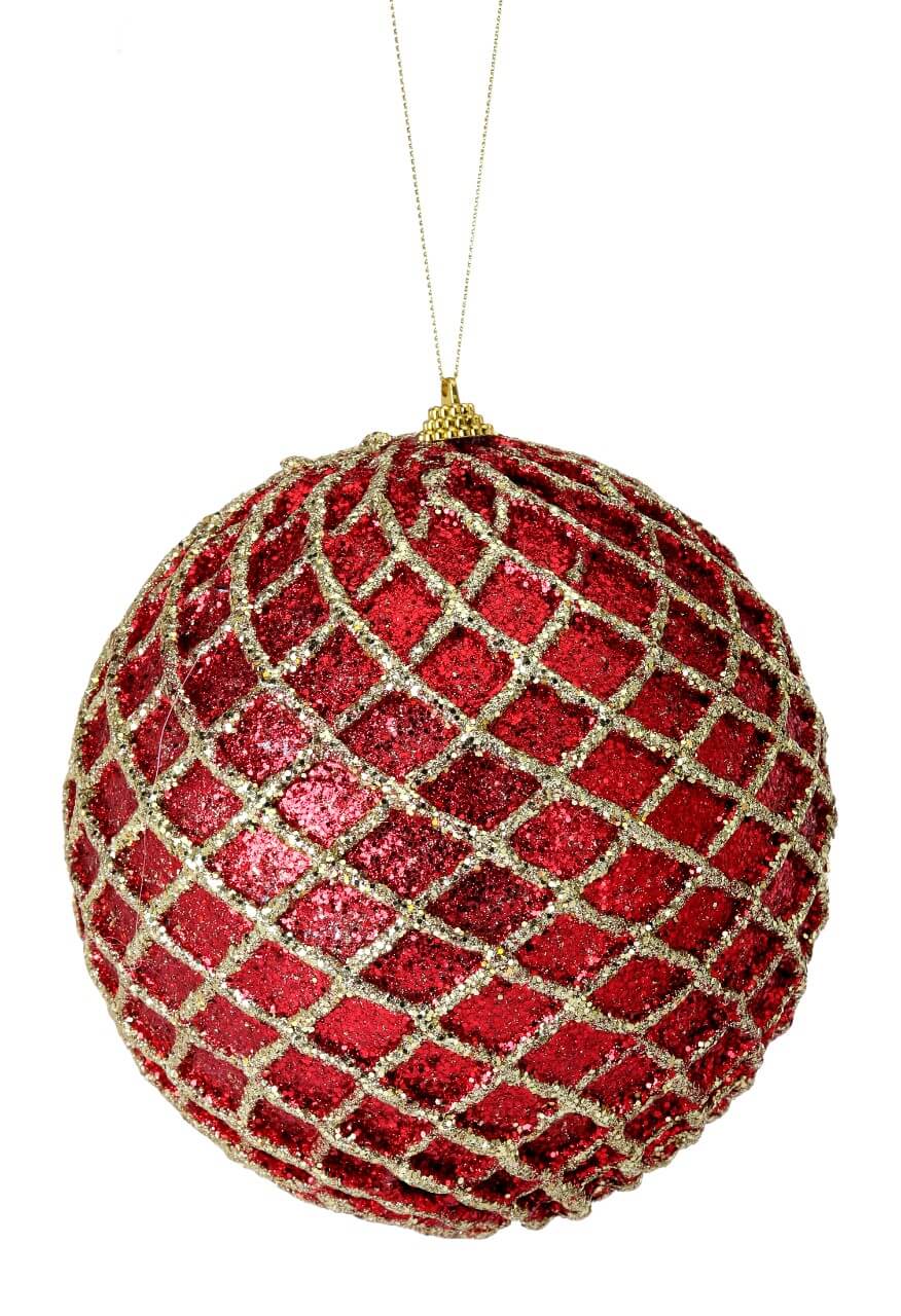 6” Glittered 2 Tone Net Ball Christmas Ornaments - Red/Gold