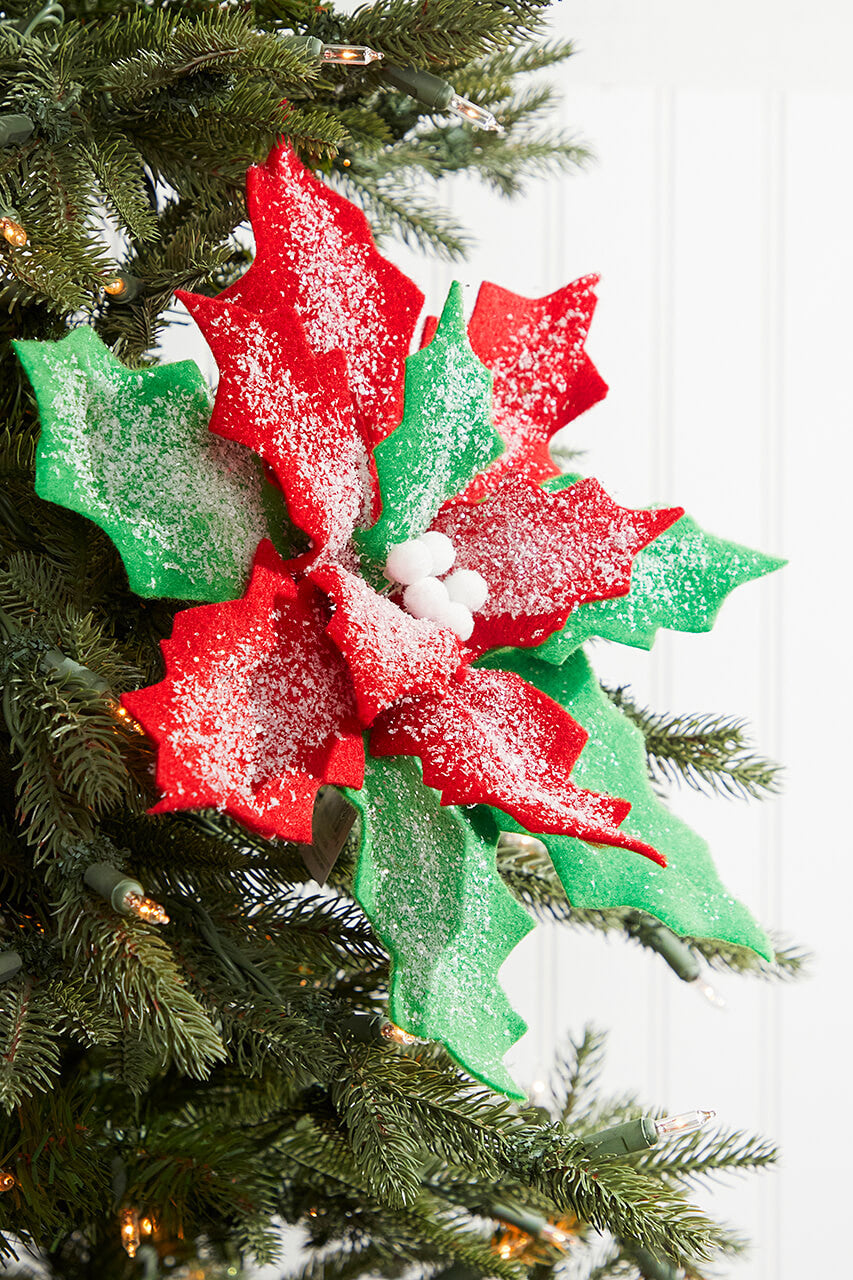 9" x 12" Red and Green Poinsettia Stem Classic Holiday Floral Pick