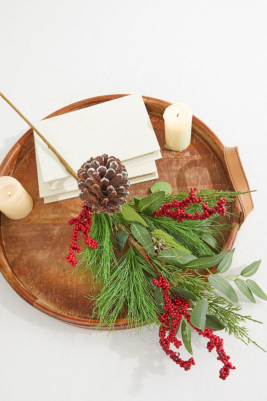 32 Inch Mixed Pine Cone Berry Spray Winter Holiday Decoration