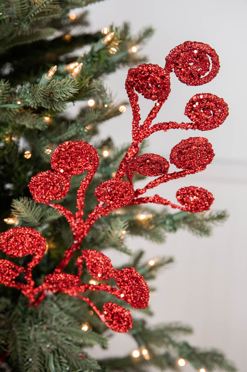26” Red Glitter Curly Stem