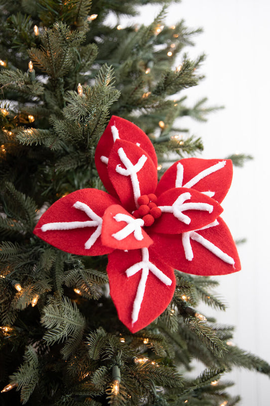 22" x 12" Red and White Snowflake Poinsettia Stem Artificial Christmas Floral Pick