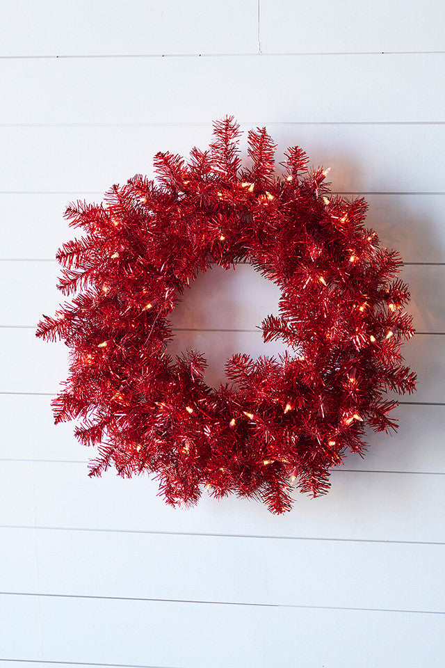 20” Lighted Red Wreath Pre-Lit Artificial Wreath for Holiday, Wall, or Door Décor